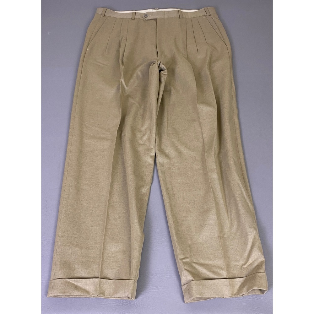 VTG Nordstrom JB Britches Virgin Wool Dress Pants Men's 36x30 Tan Pleated Cuffed
